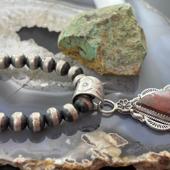 Sterling Silver Southwestern Style Teardrop Peanut Obsidian Pendant For Women - Picture 3 of 10